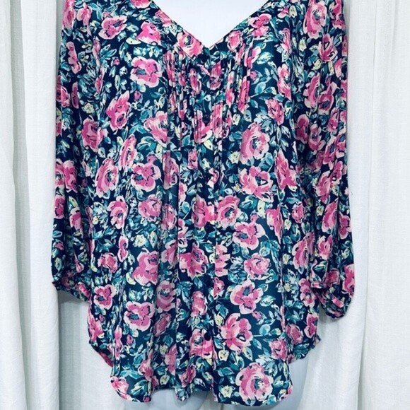 LC Lauren Conrad Floral Print‎ Sheer Button Down Blouse Size Small Multicolored - Picture 10 of 12